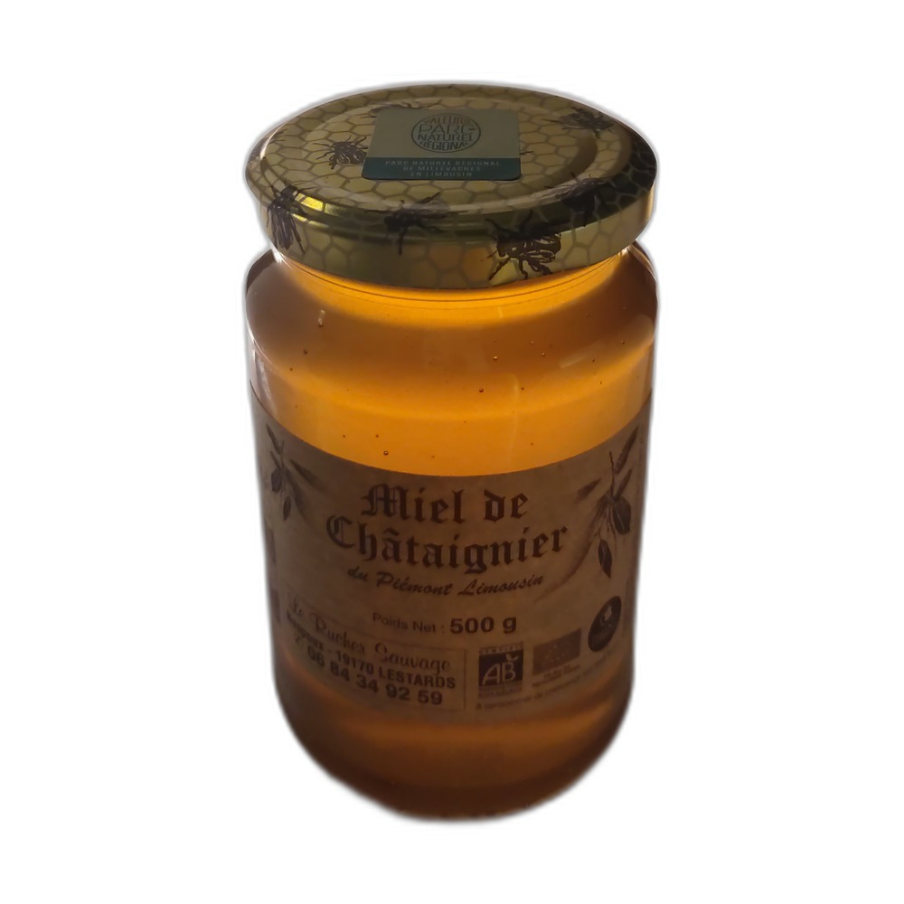 miel-chataignier-artisanal-bio-Correze-Limousin-500g pot de miel de châtaignier bio 500g naturel artisanal - Corrèze Limousin | Le rucher sauvage