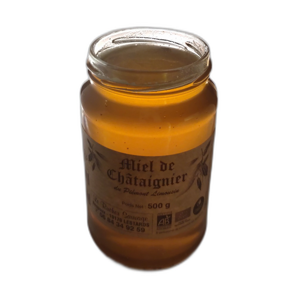 miel-chataignier-artisanal-plateau-millevaches-500g pot de miel de châtaignier bio 500g miel brut - Corrèze Limousin | Le rucher sauvage