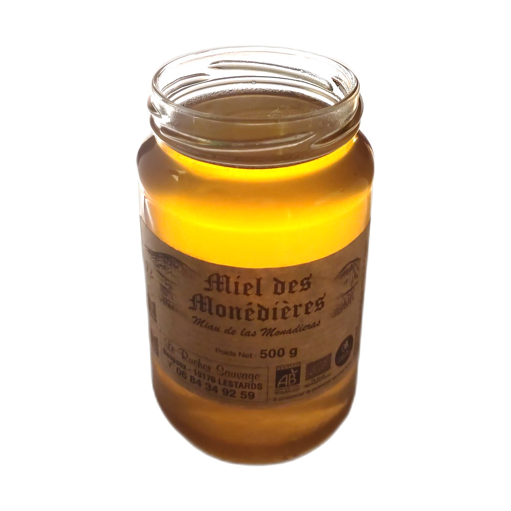 miel-monedieres-artisanal-plateau-millevaches-500g miel des Monédières bio 500g liquide mis en pot par l'apiculteur Le rucher sauvage en Limousin