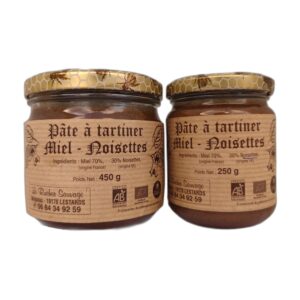 pâte à tartiner miel noisette bio à base de miel bio du limousin et de noisettes bio, pâte à tartiner artisanale fabriquée en Limousin - Corrèze