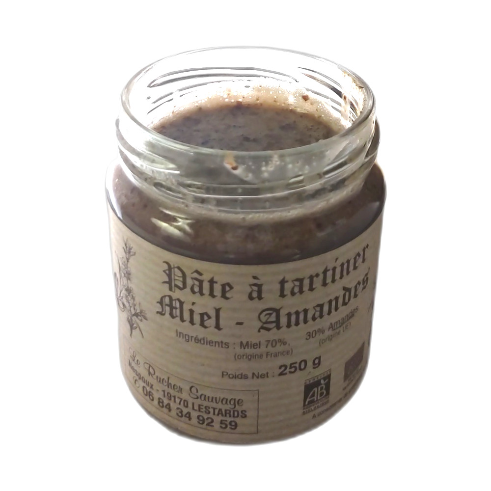 pate-a-tartiner-miel-amande-bio-250g-correze-limousin pot pâte à tartiner miel amande bio 250g 100% artisanale produite en Corrèze - Limousin