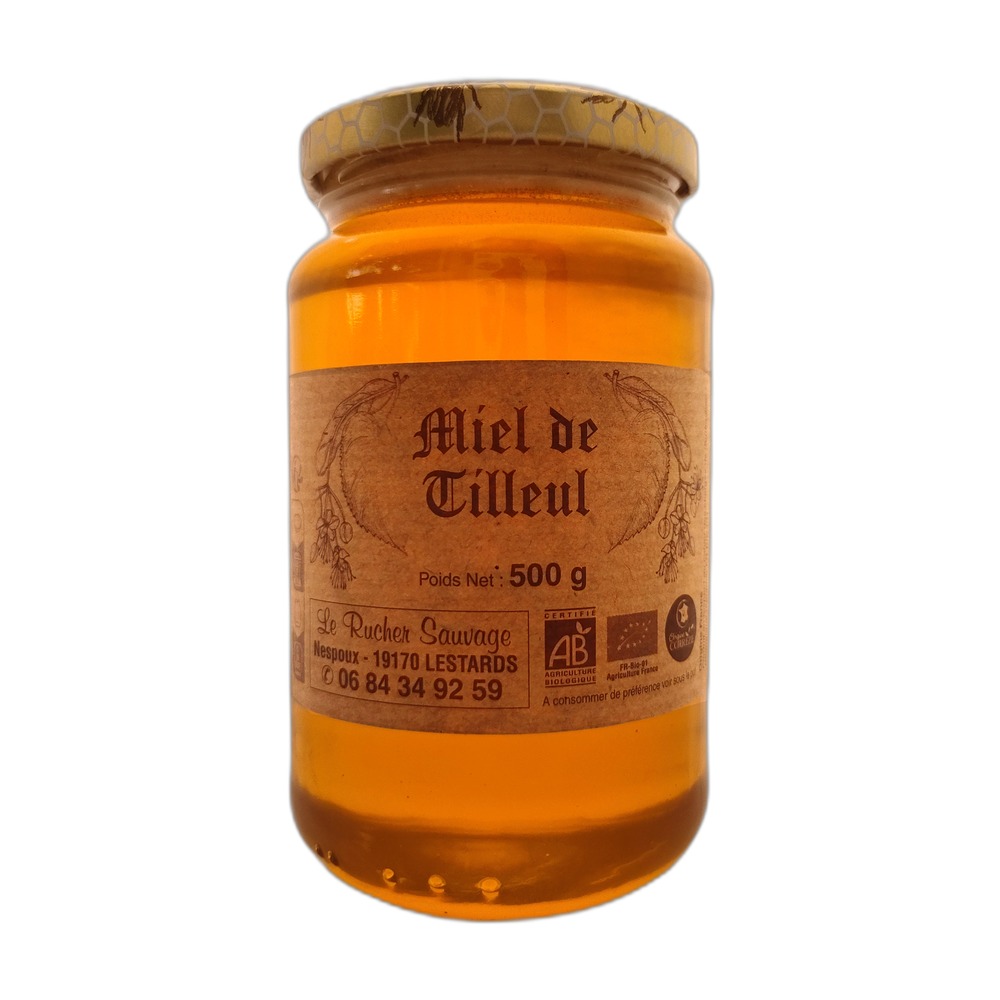 pot de miel de tilleul bio vallée de la Vézère 500g récolté sur le massif des Monédières en Corrèze - Limousin